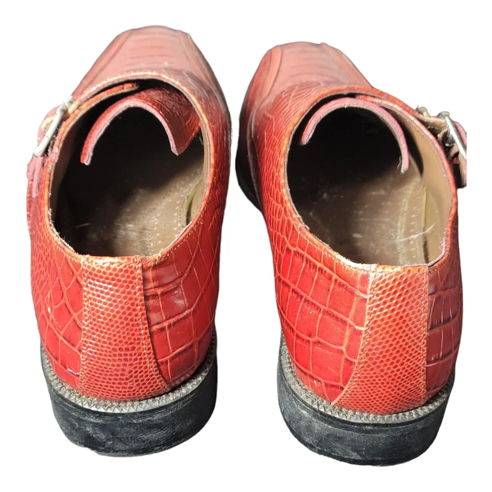 Stacy Adams Crocodile Monk Strap Dress Shoes Size 7 M Red‎ SB1